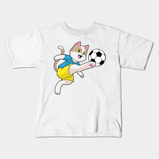 Cat as Soccer player with Soccer ball Kids T-Shirt